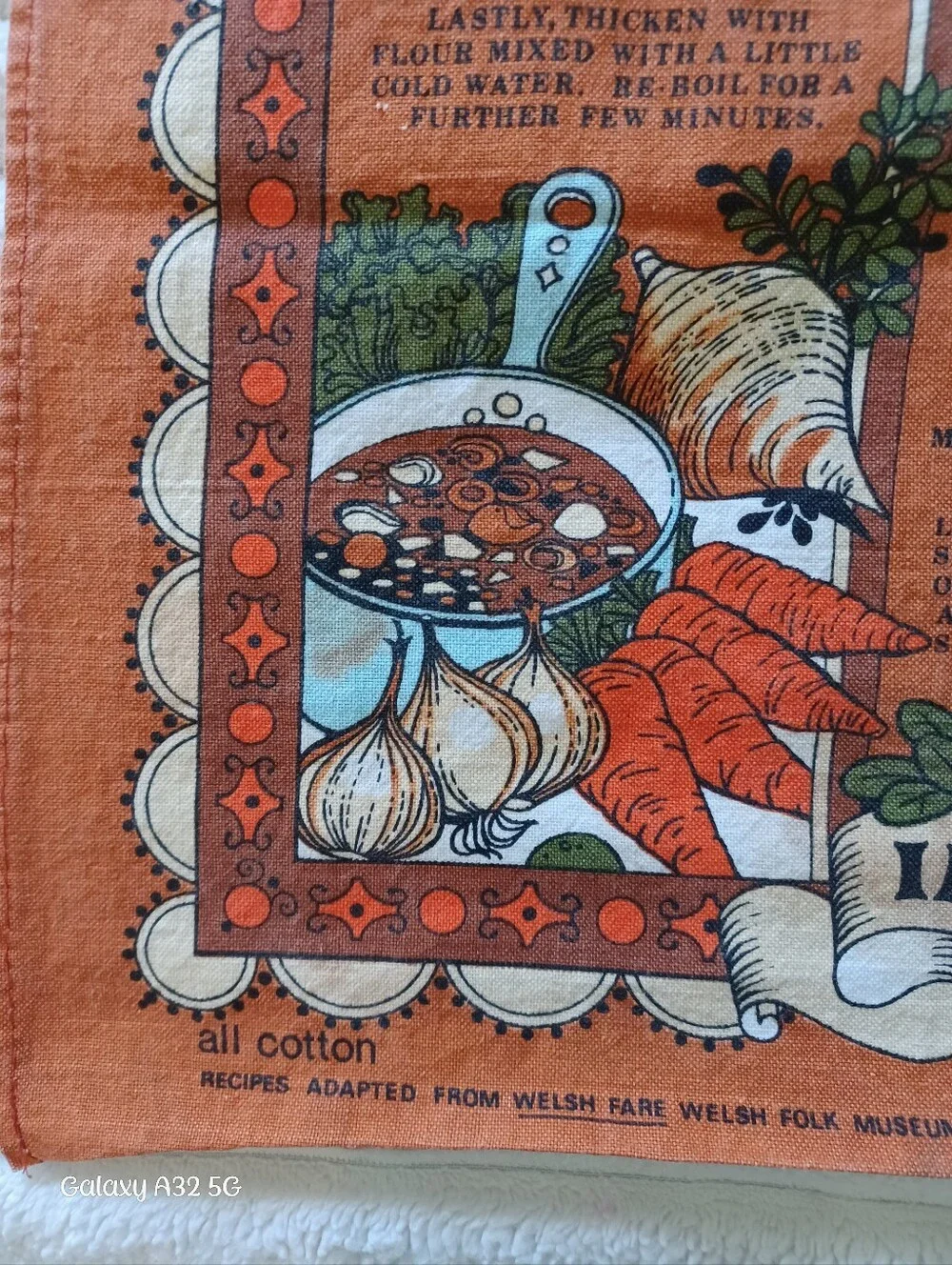 Vintage Traditional Welsh Recipes Cotton Tea Towel Orange Multicolor